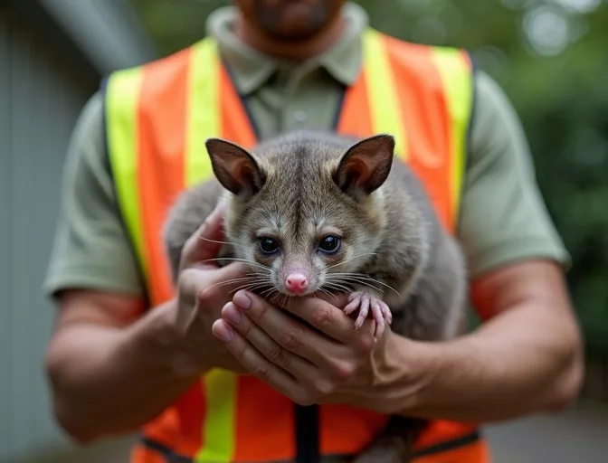 Animal handler safely recovering a deceased possum in Tottenham